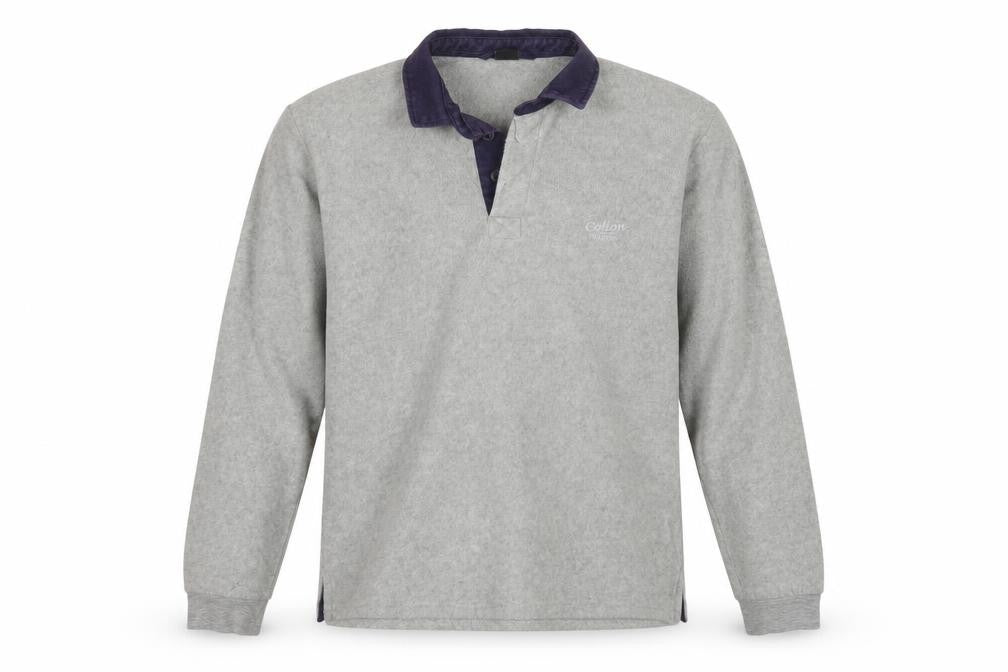 Front view of Cotton Traders men’s grey polyester pullover sweatshirt, size S