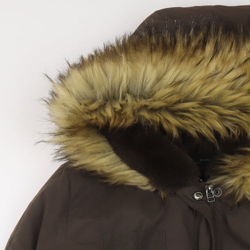 Zara Womens Brown Parka Jacket Size M Zip