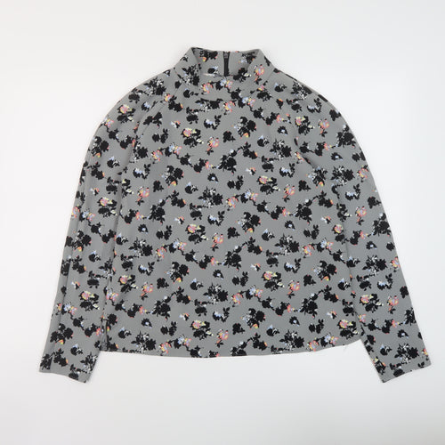 NEXT Womens Grey Floral Polyester Basic Blouse Size 14 Mock Neck