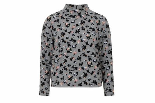 Front view of Next women’s grey floral polyester basic blouse, size UK 14, mock neck