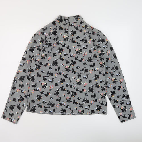 NEXT Womens Grey Floral Polyester Basic Blouse Size 14 Mock Neck