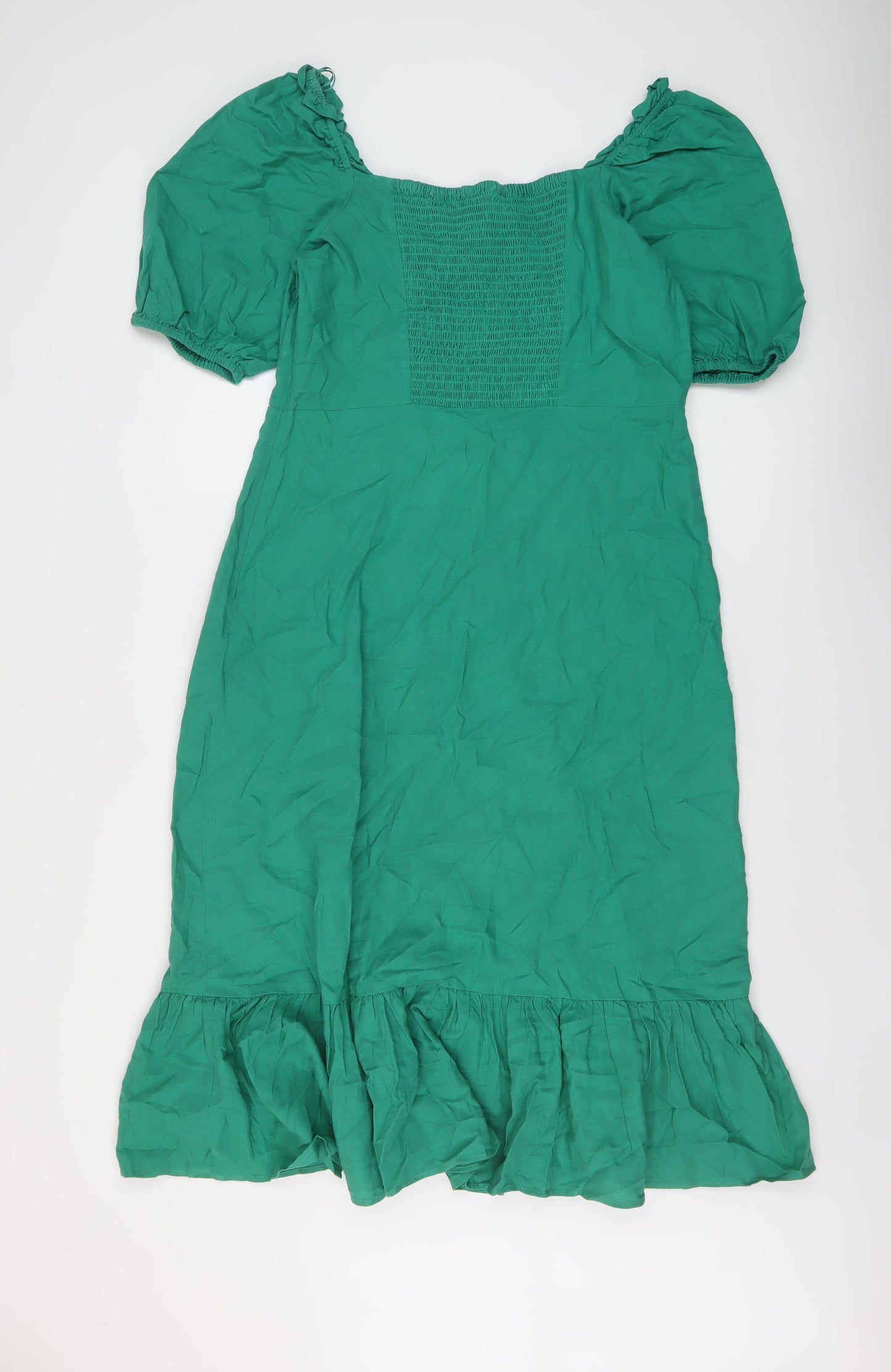 Feather & Bone Womens Green Linen A-Line Size 14 V-Neck Zip
