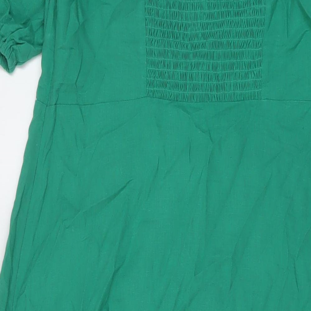 Feather & Bone Womens Green Linen A-Line Size 14 V-Neck Zip