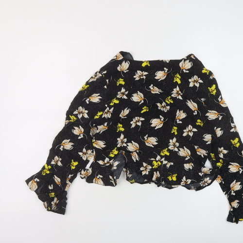 River Island Womens Black Floral Viscose Basic Blouse Size 14 V-Neck