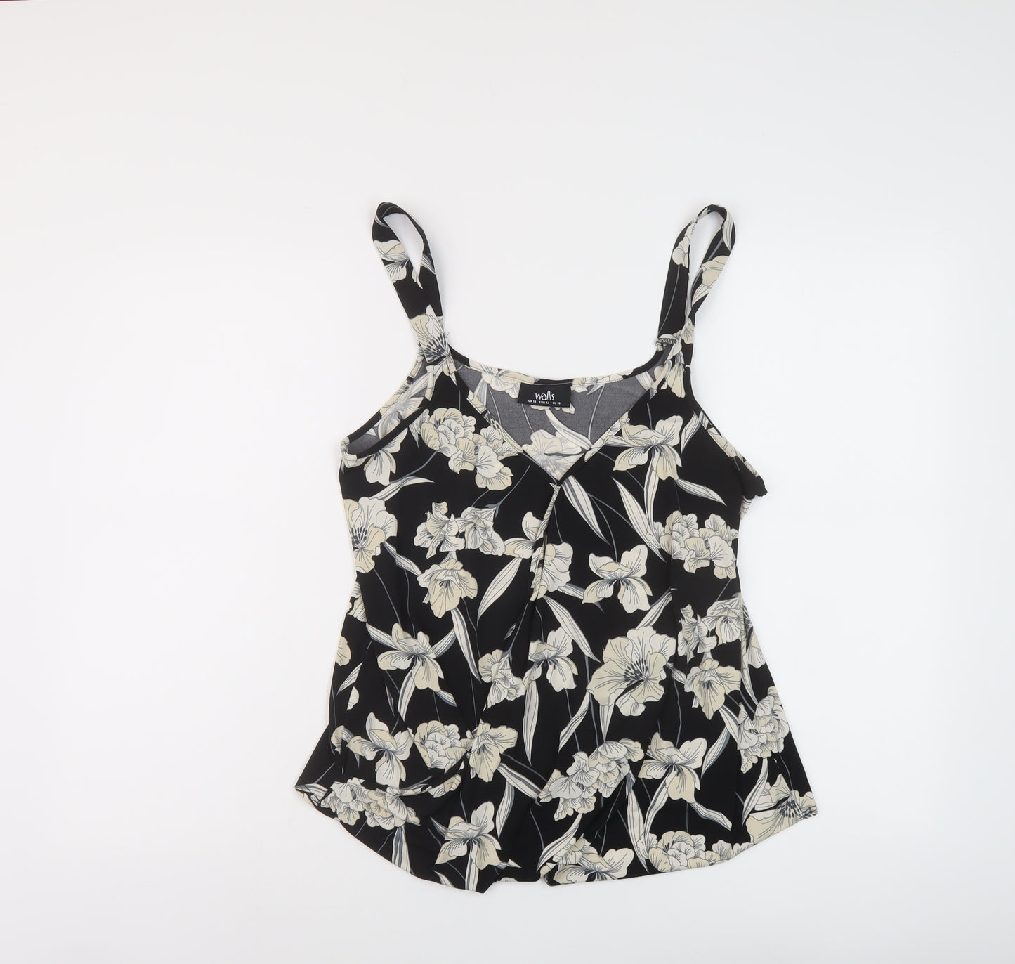 Wallis Womens Black Floral Polyester Basic Tank Size 14 V-Neck
