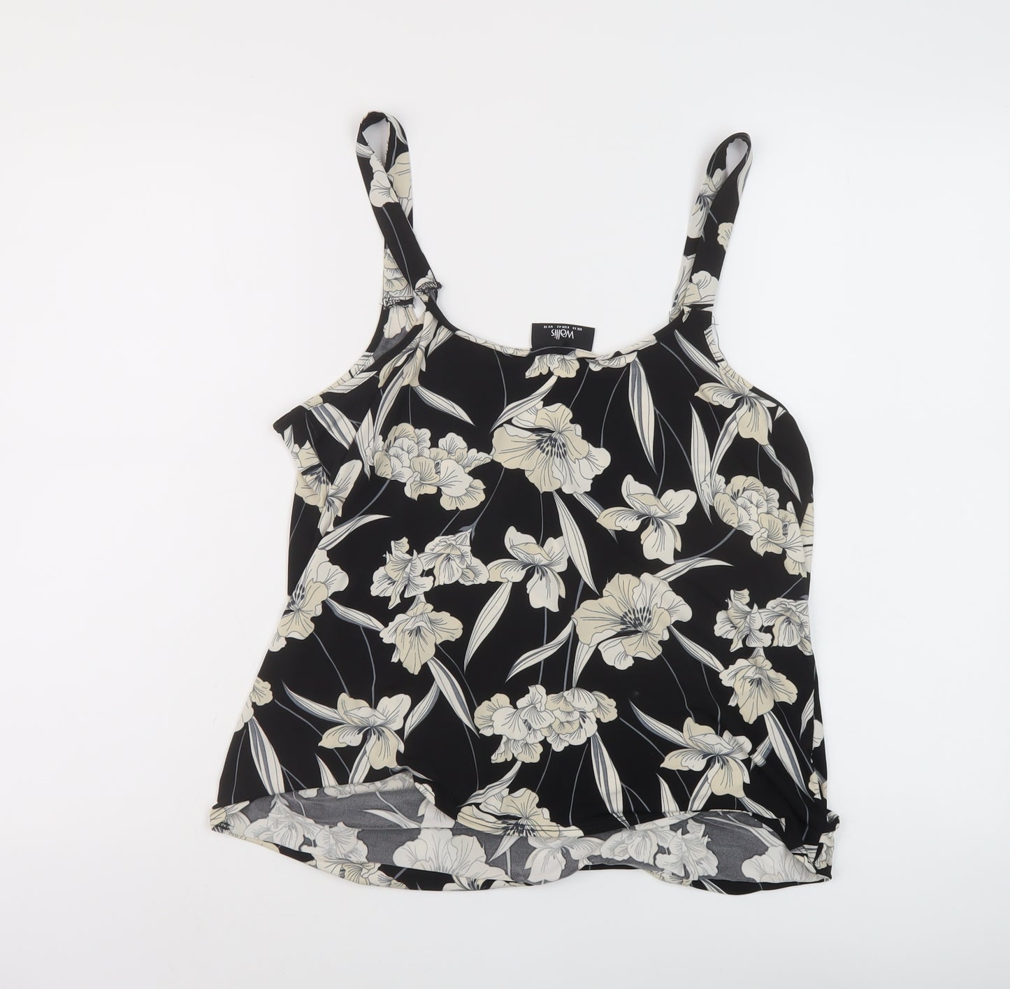 Wallis Womens Black Floral Polyester Basic Tank Size 14 V-Neck