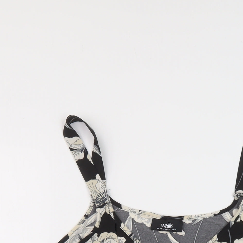 Wallis Womens Black Floral Polyester Basic Tank Size 14 V-Neck