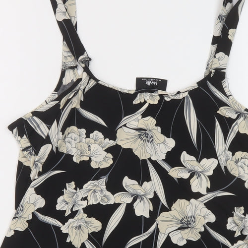 Wallis Womens Black Floral Polyester Basic Tank Size 14 V-Neck