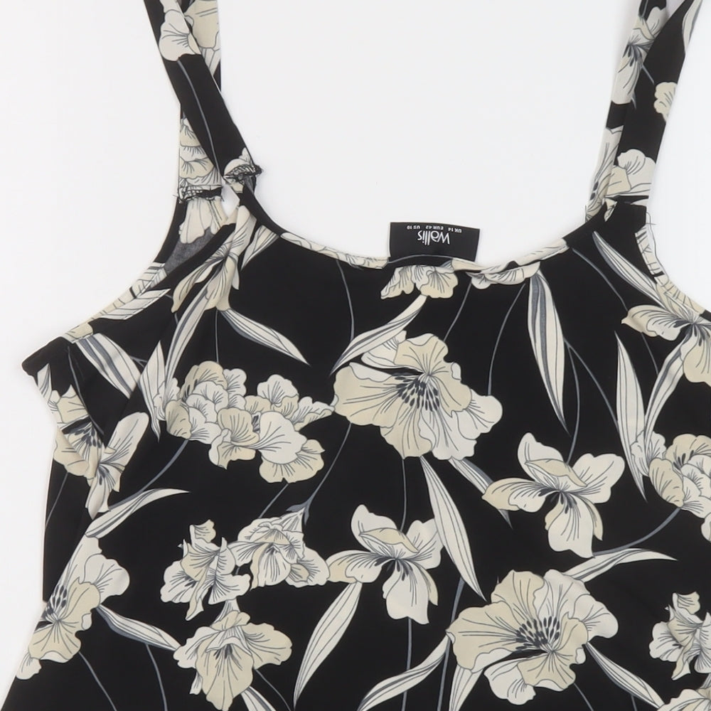 Wallis Womens Black Floral Polyester Basic Tank Size 14 V-Neck