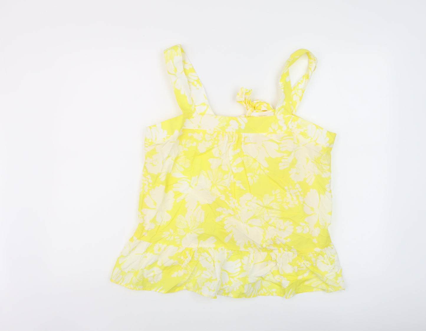 Marks and Spencer Womens Yellow Floral Cotton Basic Tank Size 16 Square Neck