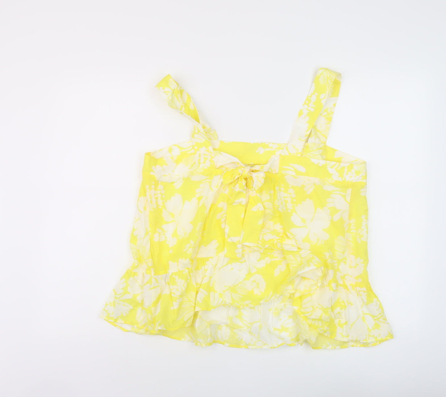 Marks and Spencer Womens Yellow Floral Cotton Basic Tank Size 16 Square Neck