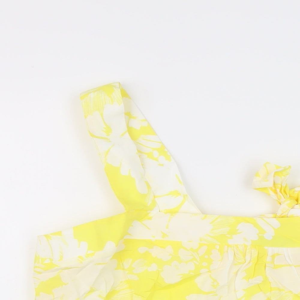 Marks and Spencer Womens Yellow Floral Cotton Basic Tank Size 16 Square Neck