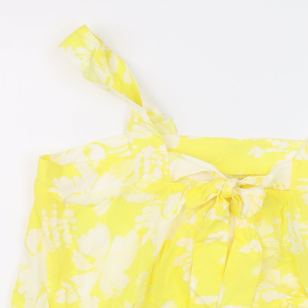 Marks and Spencer Womens Yellow Floral Cotton Basic Tank Size 16 Square Neck
