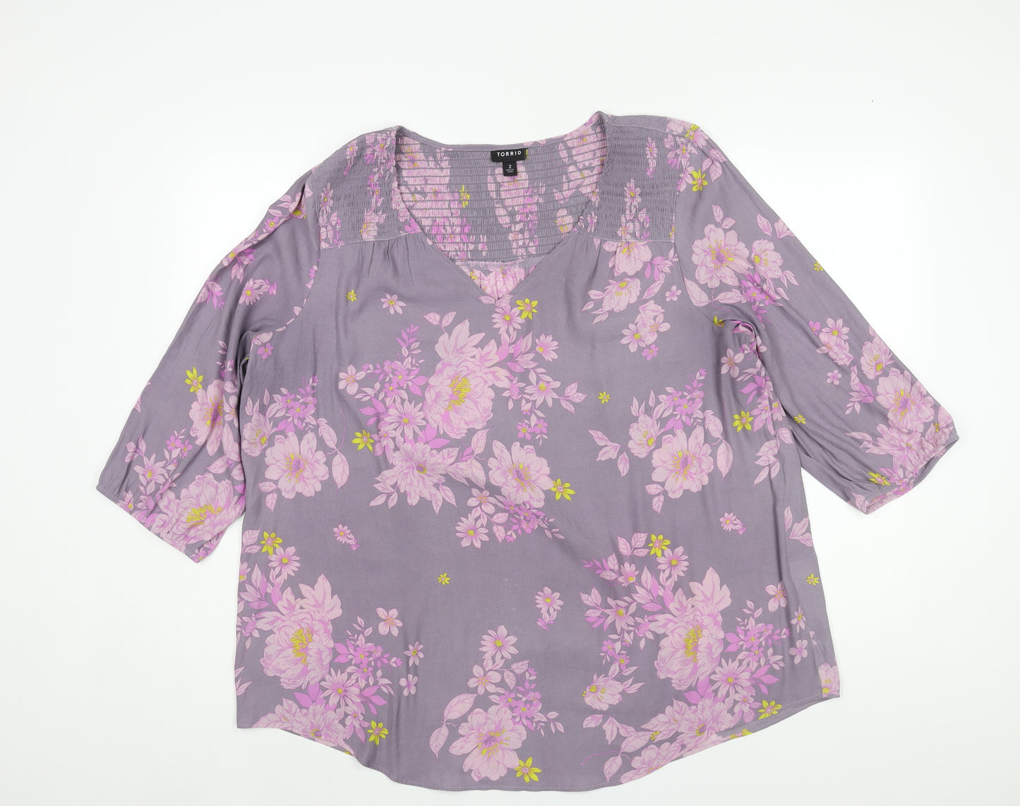 Torrid Womens Purple Floral Polyester Basic Blouse Size 18 V-Neck - Size 18-20