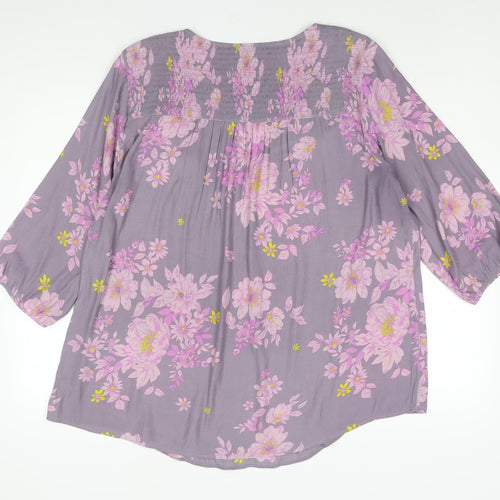 Torrid Womens Purple Floral Polyester Basic Blouse Size 18 V-Neck - Size 18-20