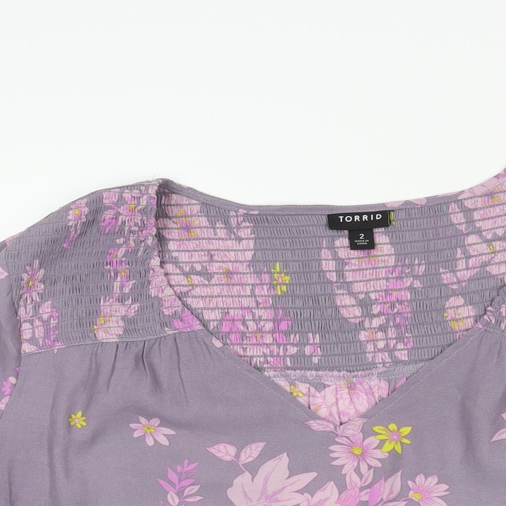 Torrid Womens Purple Floral Polyester Basic Blouse Size 18 V-Neck - Size 18-20