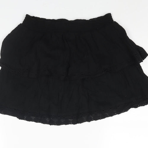 Accessorize Womens Black Cotton Mini Skirt Size M Drawstring - Layered Lace Trim