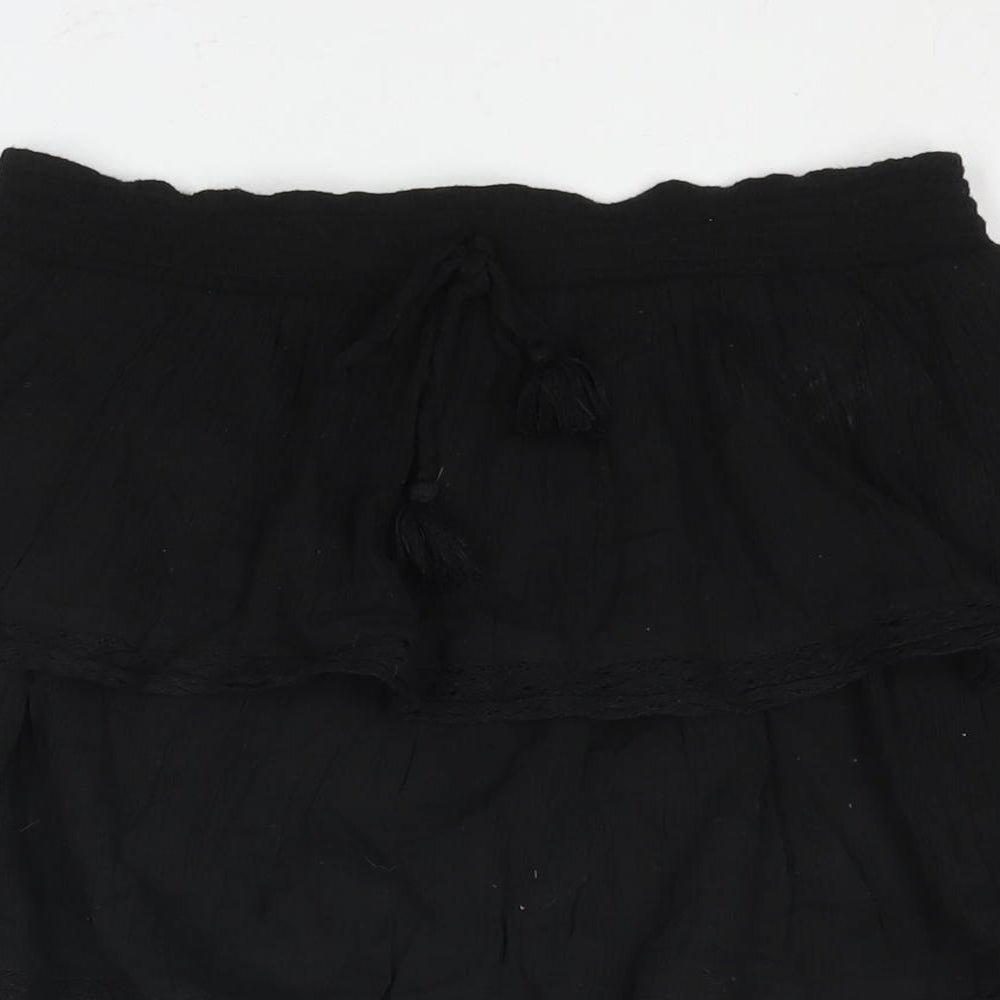 Accessorize Womens Black Cotton Mini Skirt Size M Drawstring - Layered Lace Trim