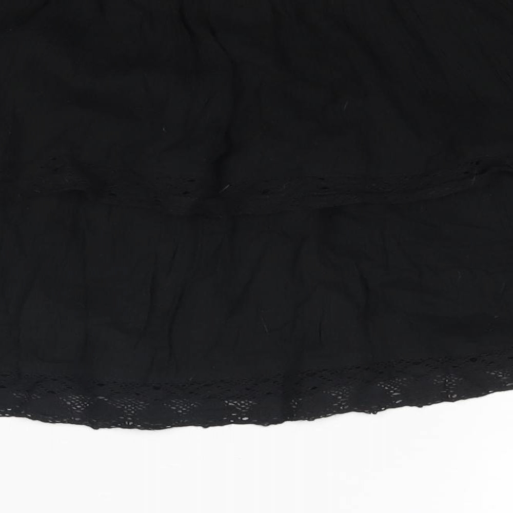 Accessorize Womens Black Cotton Mini Skirt Size M Drawstring - Layered Lace Trim