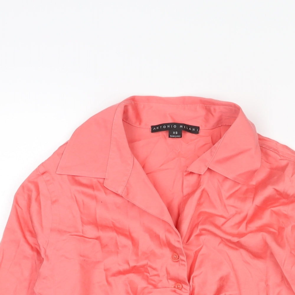 Antonio Milani Womens Pink Cotton Basic Blouse Size XS Collared - Rouched
