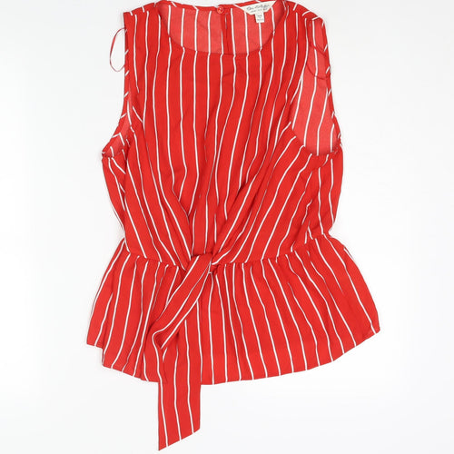 Miss Selfridge Womens Red Striped Polyester Camisole Blouse Size 14 Round Neck - Peplum Tie Detail