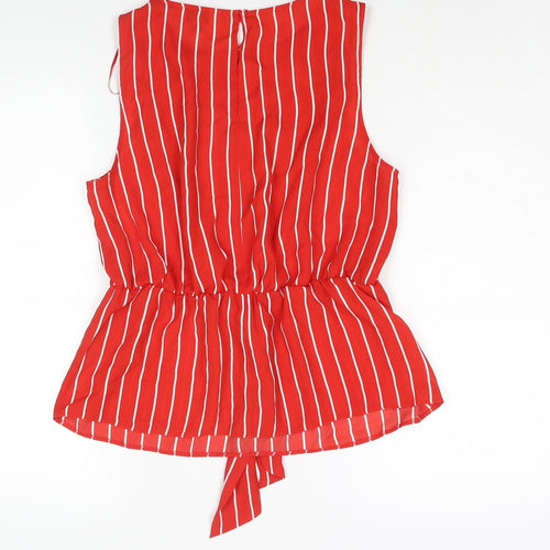 Miss Selfridge Womens Red Striped Polyester Camisole Blouse Size 14 Round Neck - Peplum Tie Detail