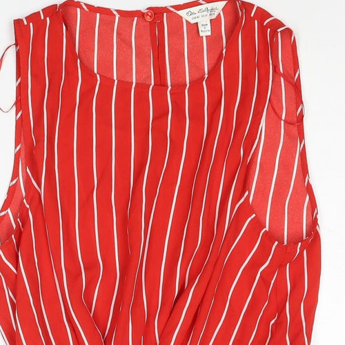 Miss Selfridge Womens Red Striped Polyester Camisole Blouse Size 14 Round Neck - Peplum Tie Detail