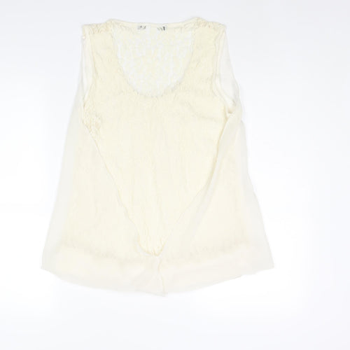 Zara Womens Ivory Polyester Camisole Blouse Size 2XL Scoop Neck - Lace Back Detail