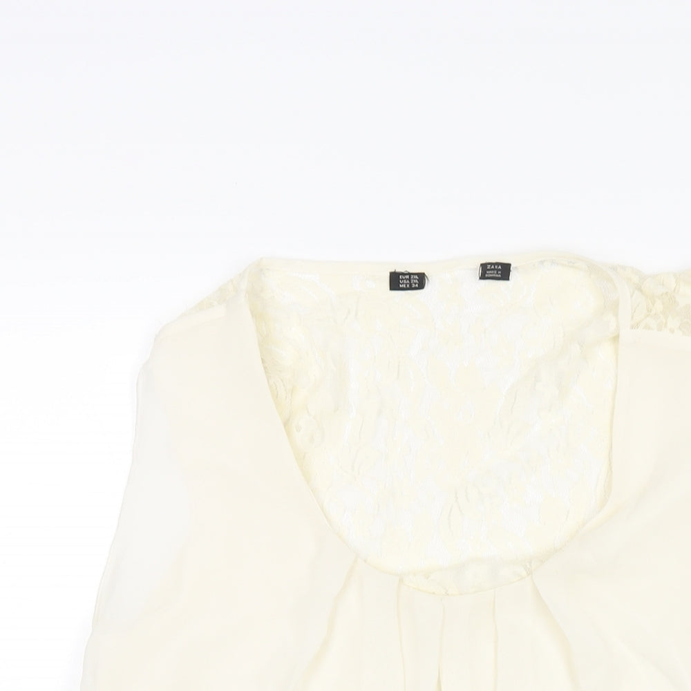 Zara Womens Ivory Polyester Camisole Blouse Size 2XL Scoop Neck - Lace Back Detail