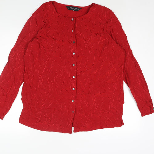 Berkertex Womens Red Geometric Polyester Basic Button-Up Size 18 Round Neck