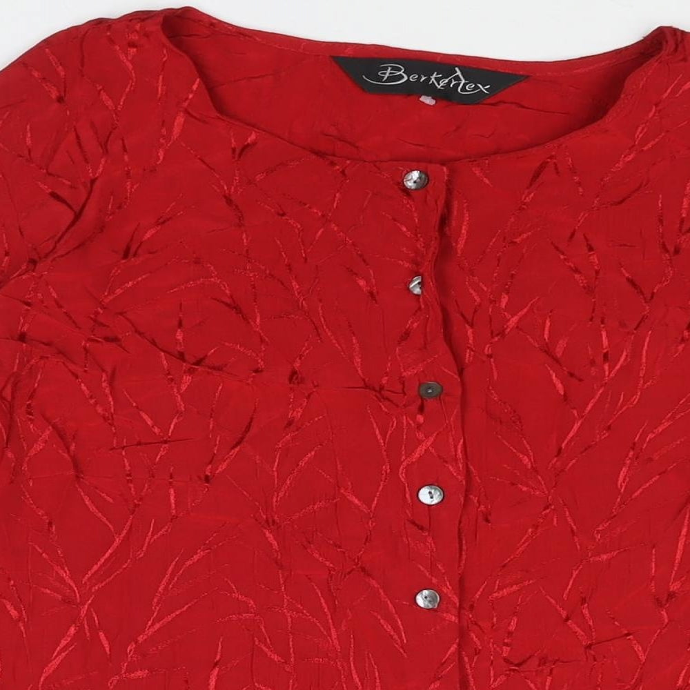 Berkertex Womens Red Geometric Polyester Basic Button-Up Size 18 Round Neck