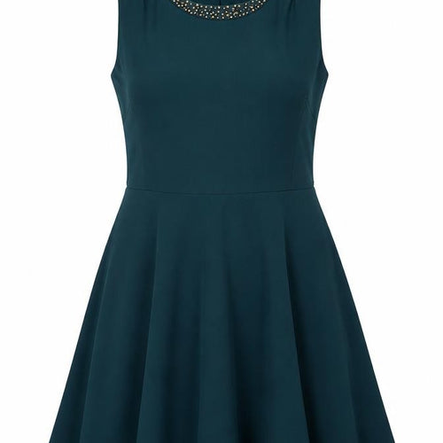 Oasis Womens Green Polyester Fit & Flare Size 14 Round Neck Zip - Open Back Detail Beading