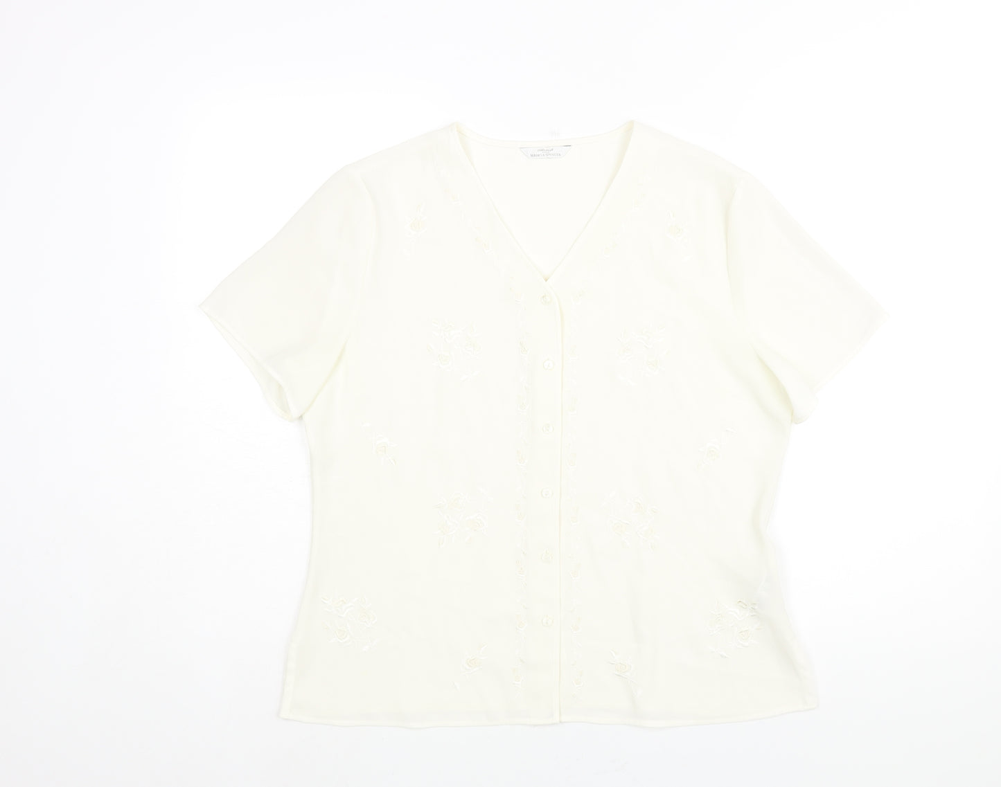 St Michael Womens Ivory Polyester Basic Blouse Size 14 V-Neck - Embroidered Detail