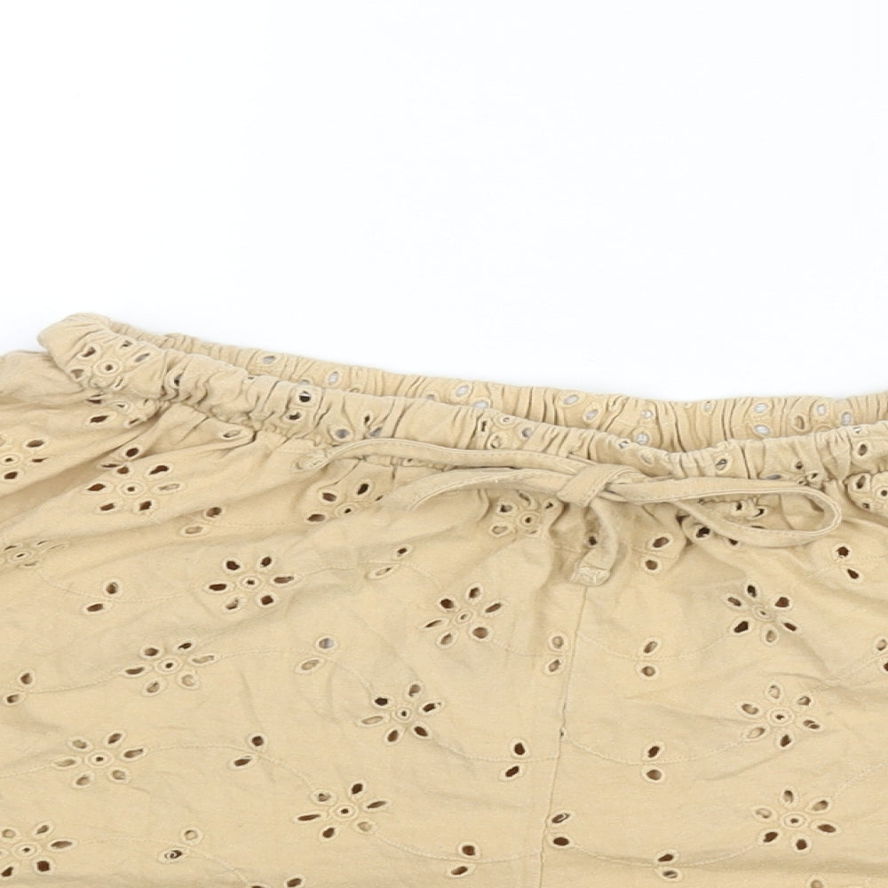 ASOS Womens Beige Cotton Basic Shorts Size 12 Regular Drawstring - Floral Cut Out
