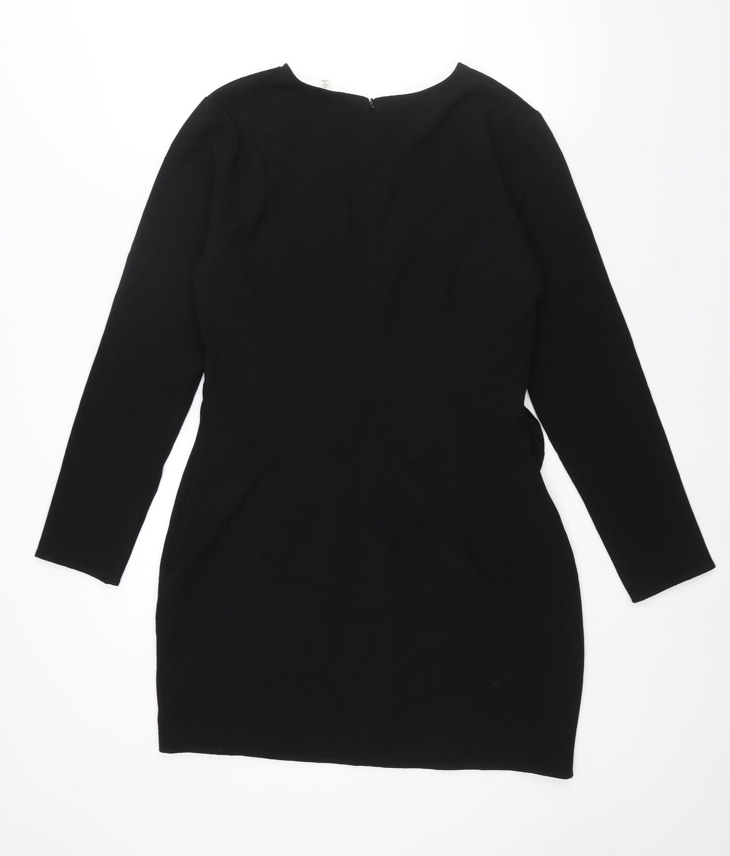 H&M Womens Black Polyester Shift Size L Round Neck Zip - Rouched