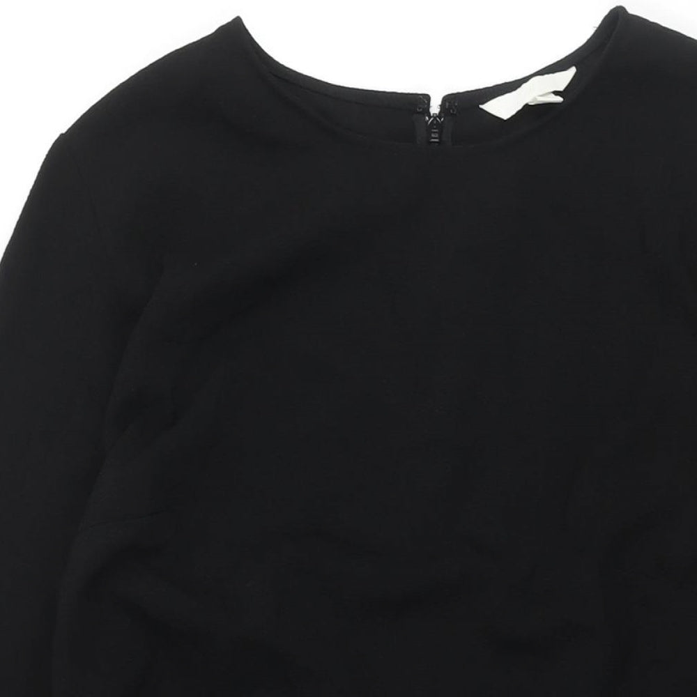 H&M Womens Black Polyester Shift Size L Round Neck Zip - Rouched