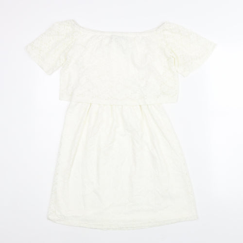 Fashion Union Womens Ivory Nylon Mini Size 10 Boat Neck Pullover