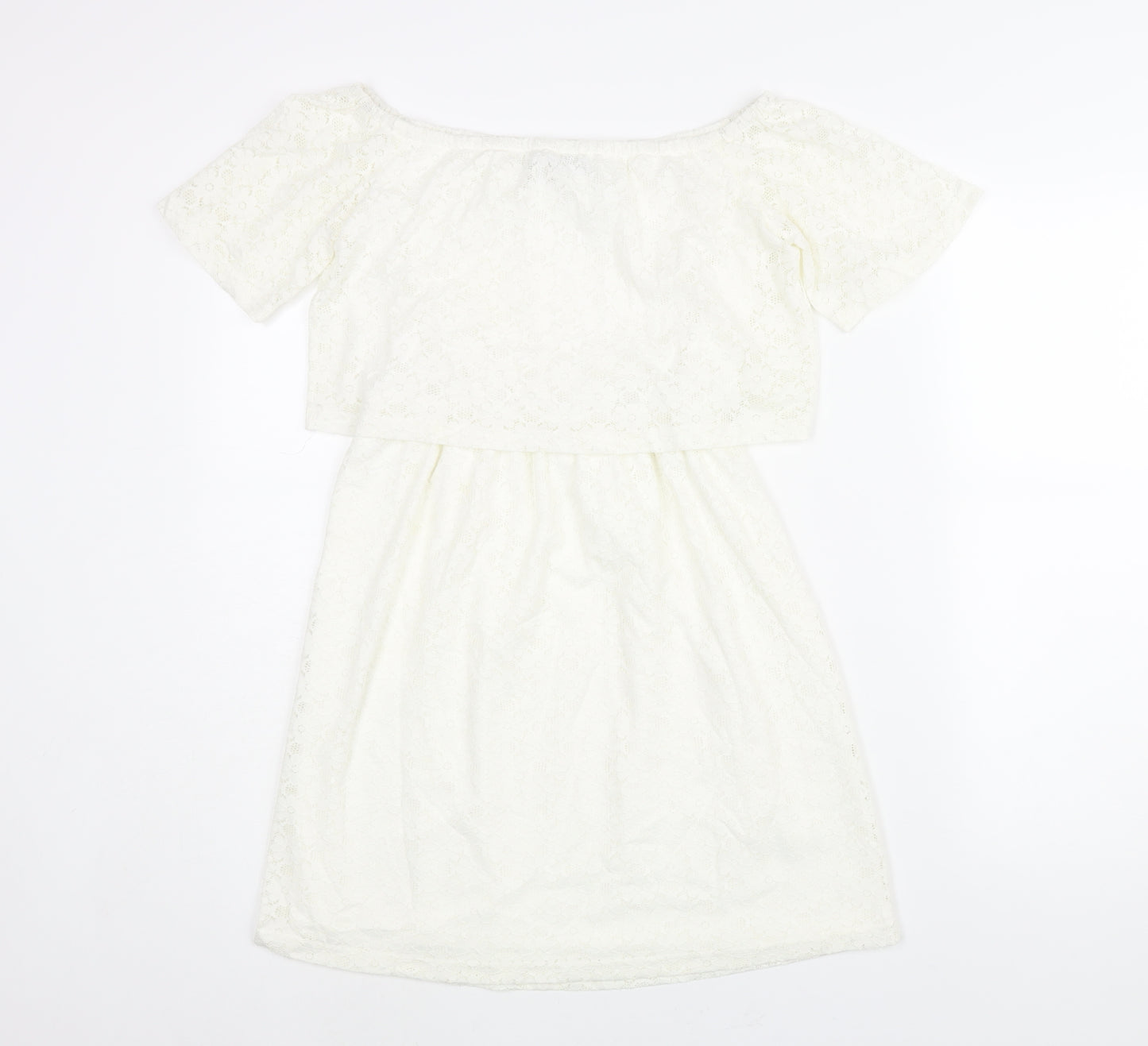 Fashion Union Womens Ivory Nylon Mini Size 10 Boat Neck Pullover