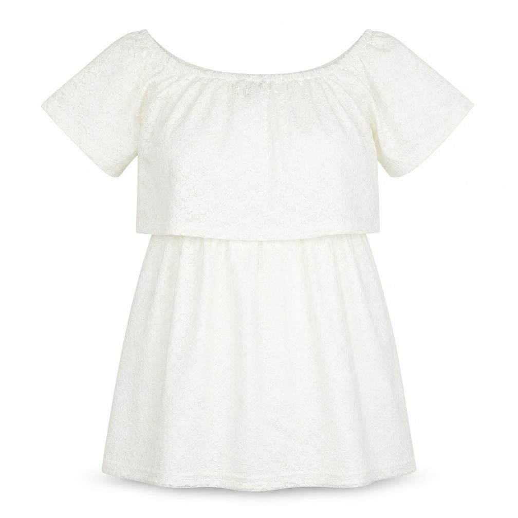 Front view of Fashion Union women’s ivory nylon mini, size UK 10, boat neck pullover