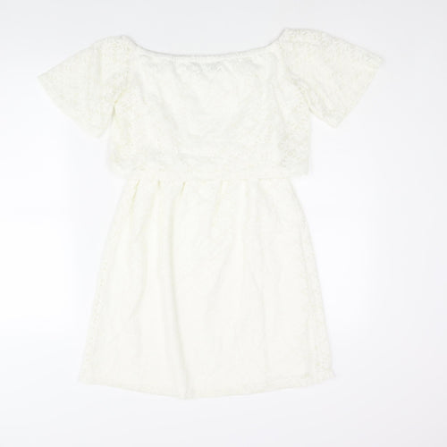 Fashion Union Womens Ivory Nylon Mini Size 10 Boat Neck Pullover