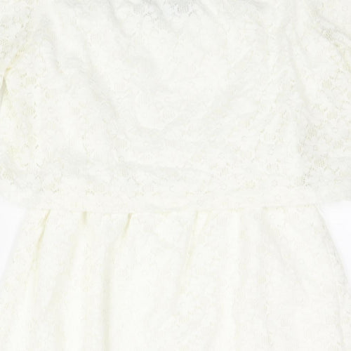 Fashion Union Womens Ivory Nylon Mini Size 10 Boat Neck Pullover