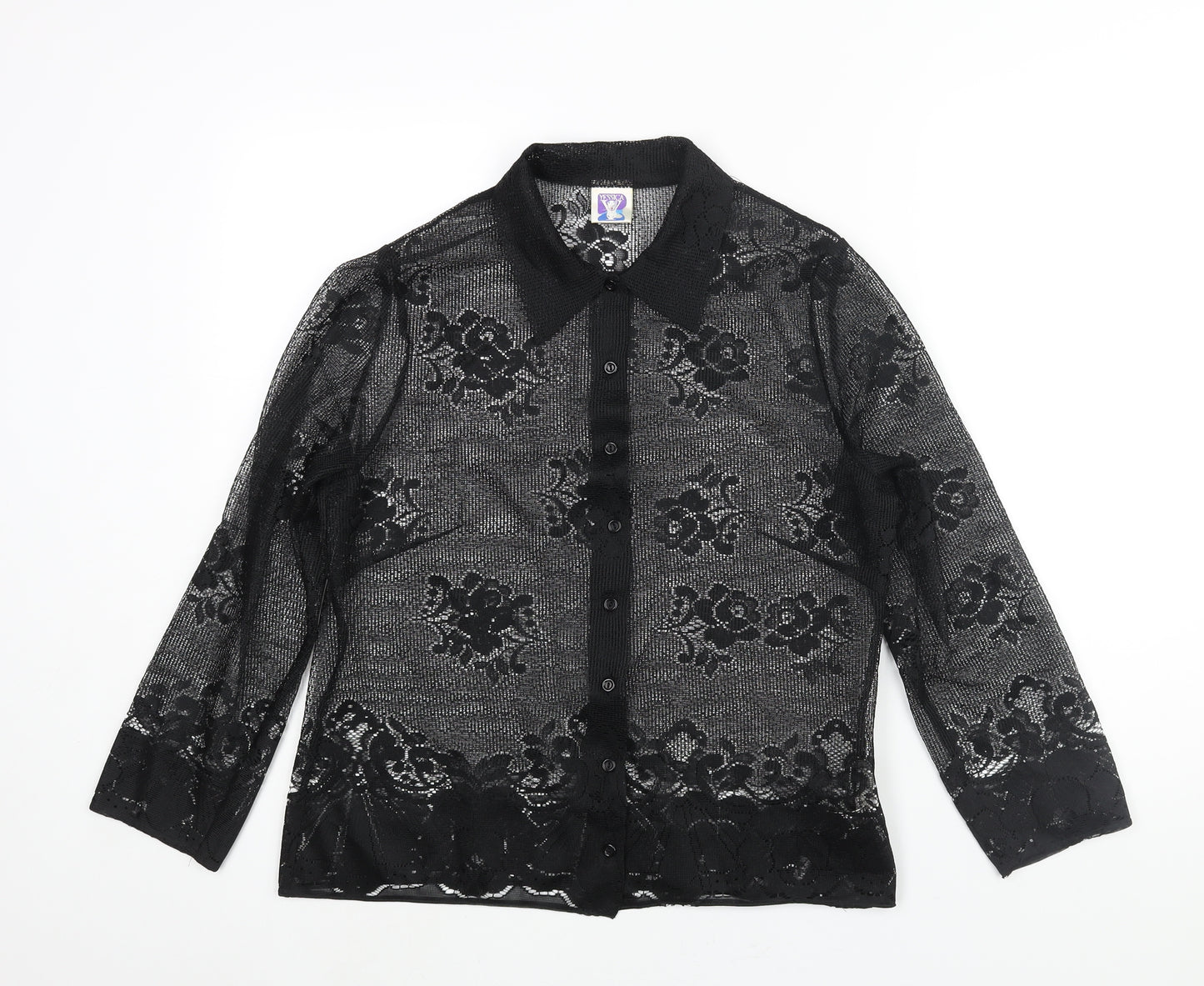 C&A Womens Black Polyester Basic Button-Up Size 14 Collared
