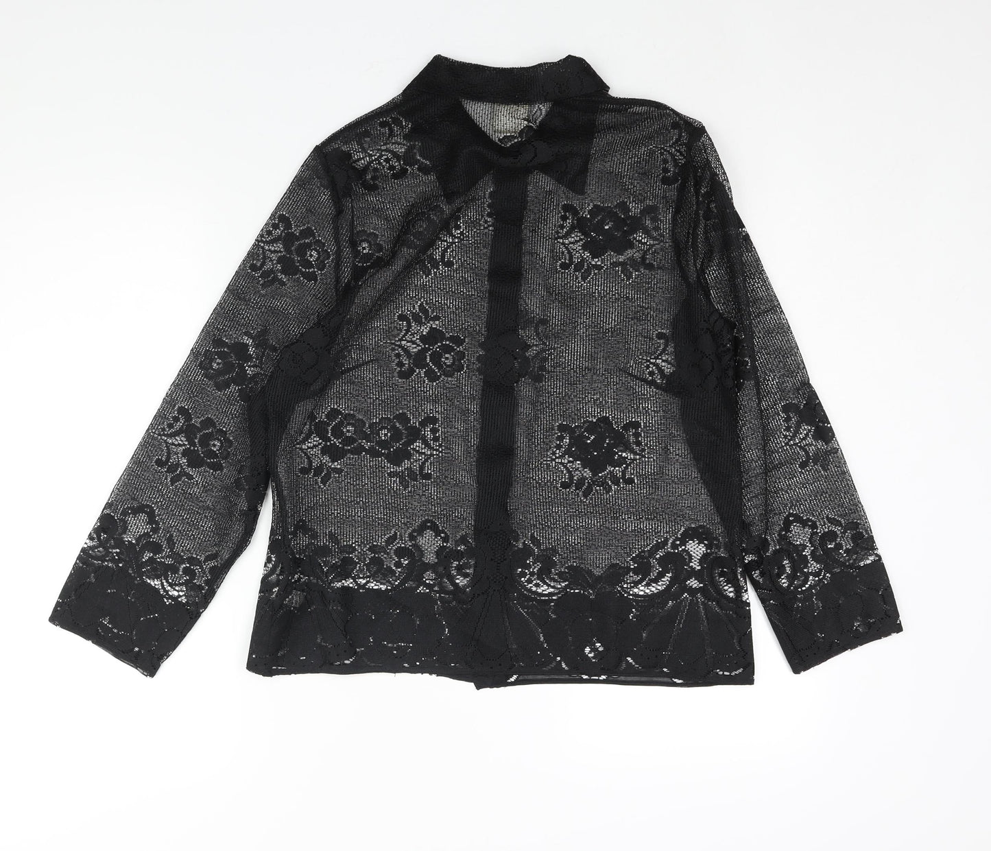 C&A Womens Black Polyester Basic Button-Up Size 14 Collared