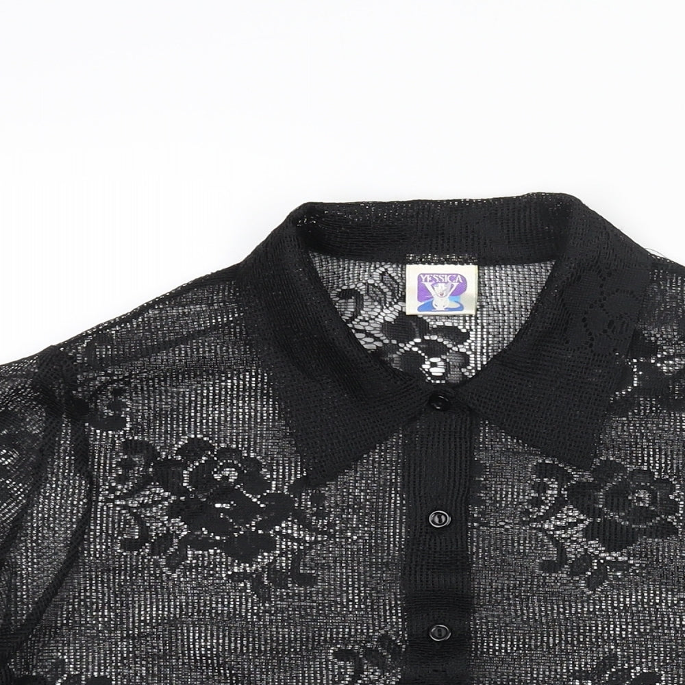 C&A Womens Black Polyester Basic Button-Up Size 14 Collared