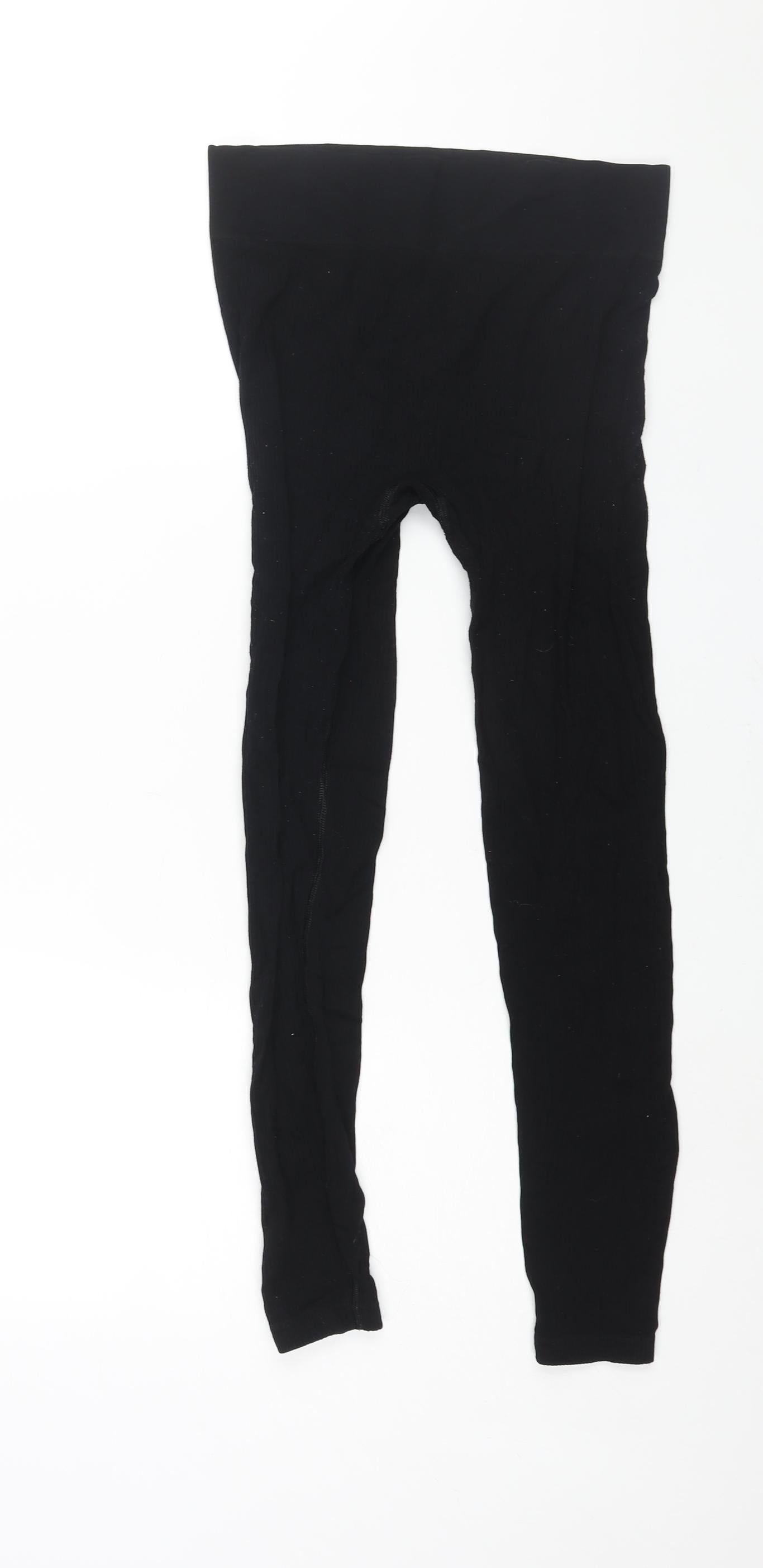 Select Womens Black Polyamide Cropped Leggings Size M L26 in - Ribbed