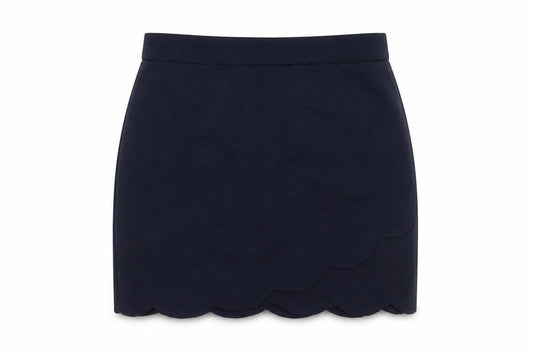 Front view of Oasis women’s blue polyester a-line skirt, size UK 12, zip