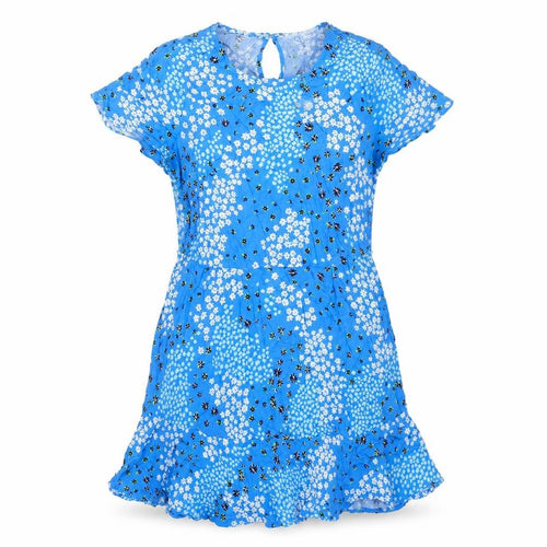 Marks and Spencer Womens Blue Floral Viscose A-Line Size 14 Round Neck Button
