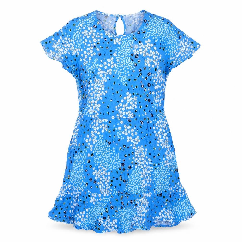Marks and Spencer Womens Blue Floral Viscose A-Line Size 14 Round Neck Button