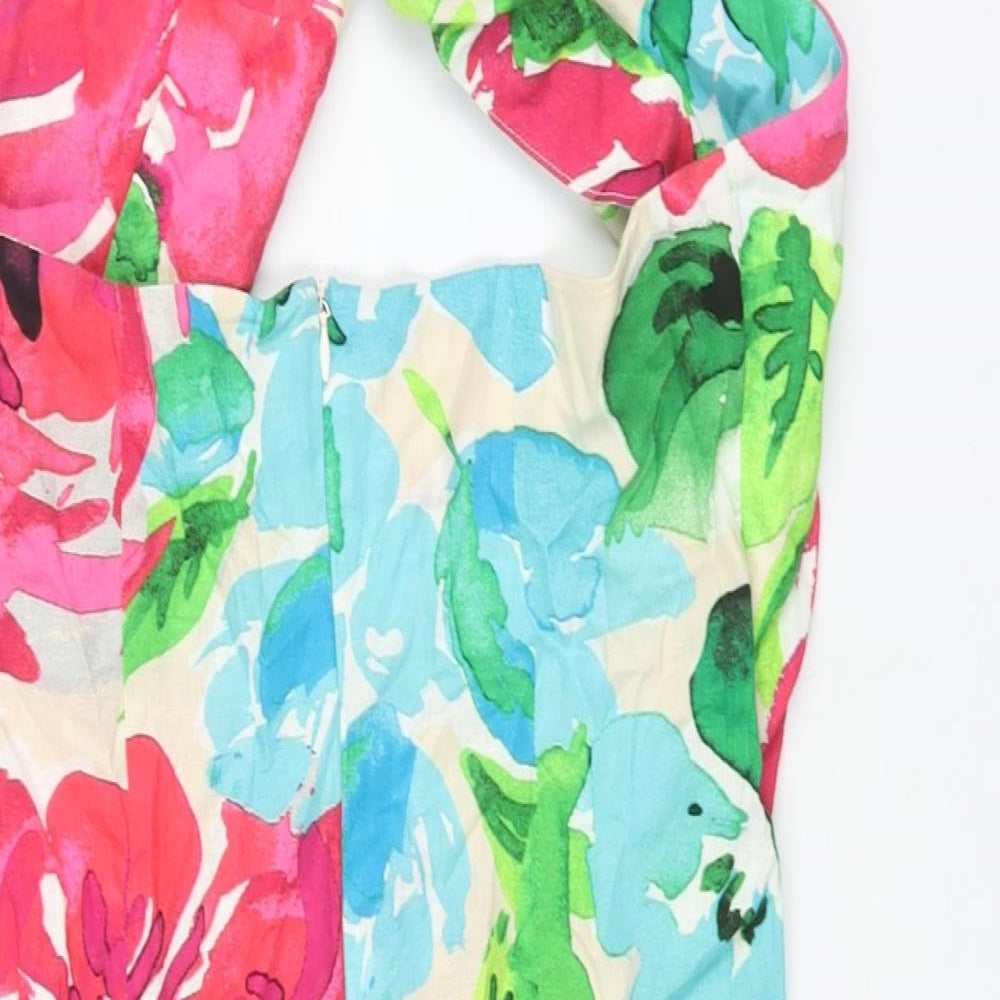 Zara Womens Multicoloured Floral Polyester Mini Size L Halter Zip - Cut Out Detail