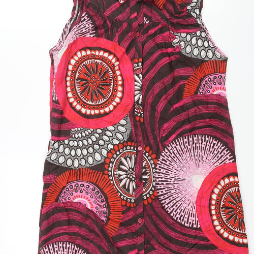 Red Herring Womens Multicoloured Geometric Cotton A-Line Size 14 Collared Button